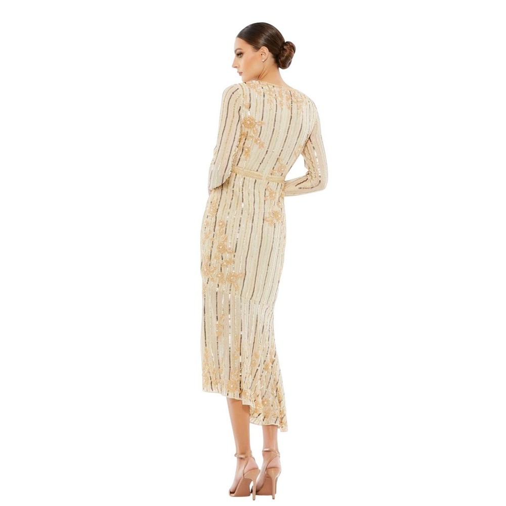 Mac Duggal 93627 Nude Gold‎ Sequin Beaded Midi Dress Size 16 $398 - Picture 2 of 7